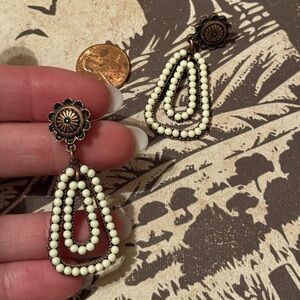 Vintage-Inspired Faux Copper color and off white Earrings